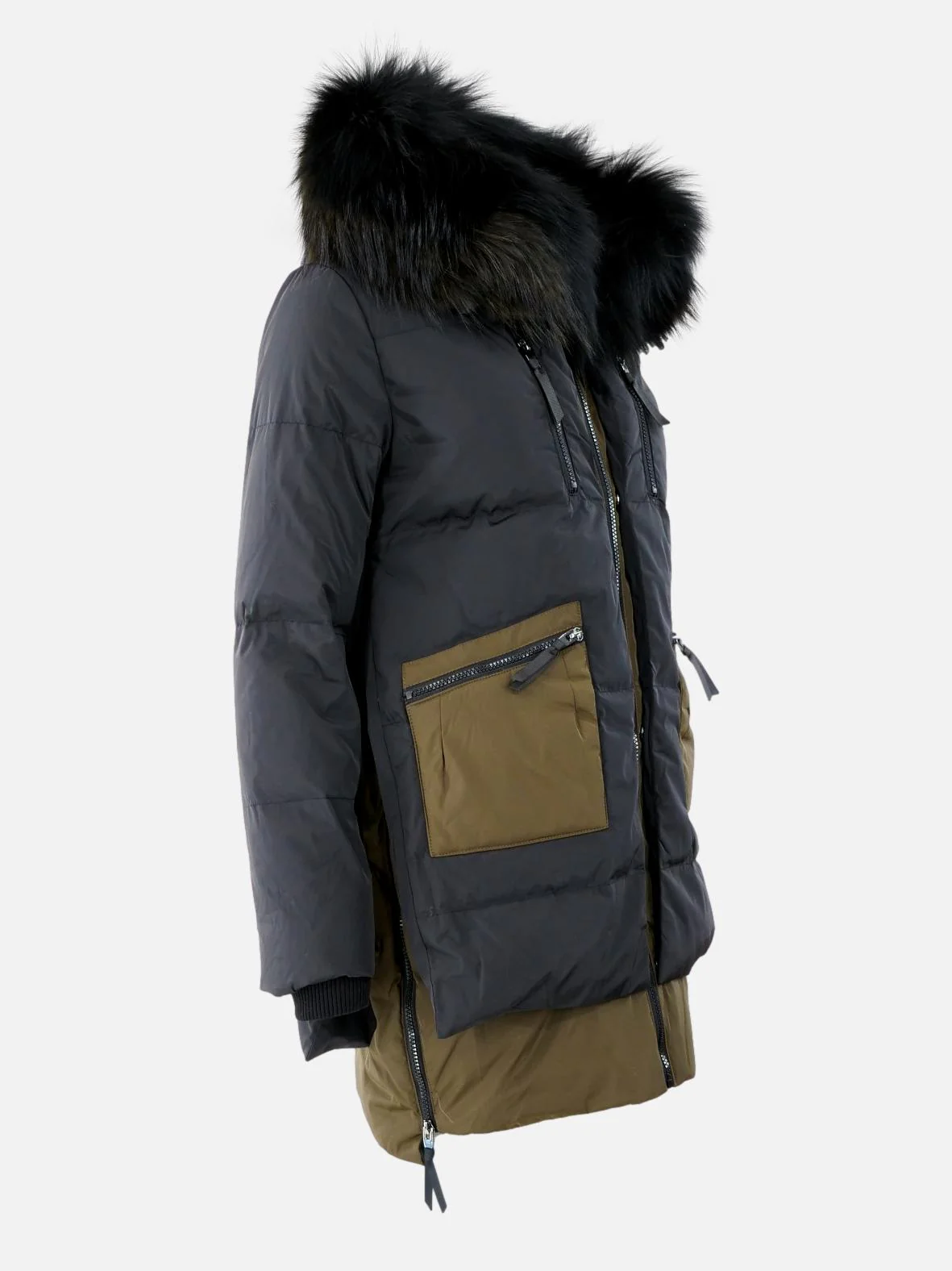 Daciana Black/Army Dunjakke med ægte pelskant - dame - Image 4