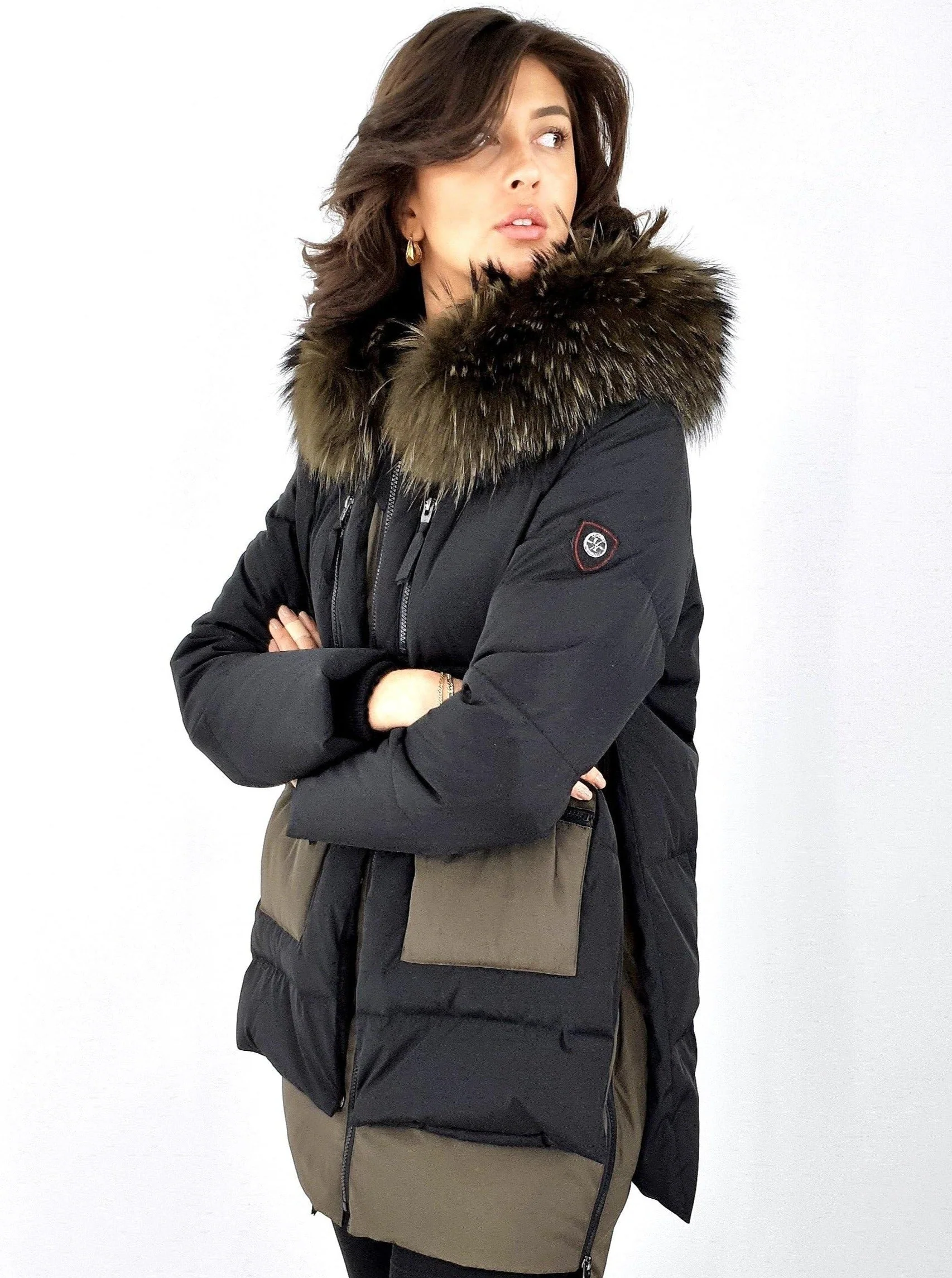 Daciana Black/Army Dunjakke med ægte pelskant - dame - Image 5