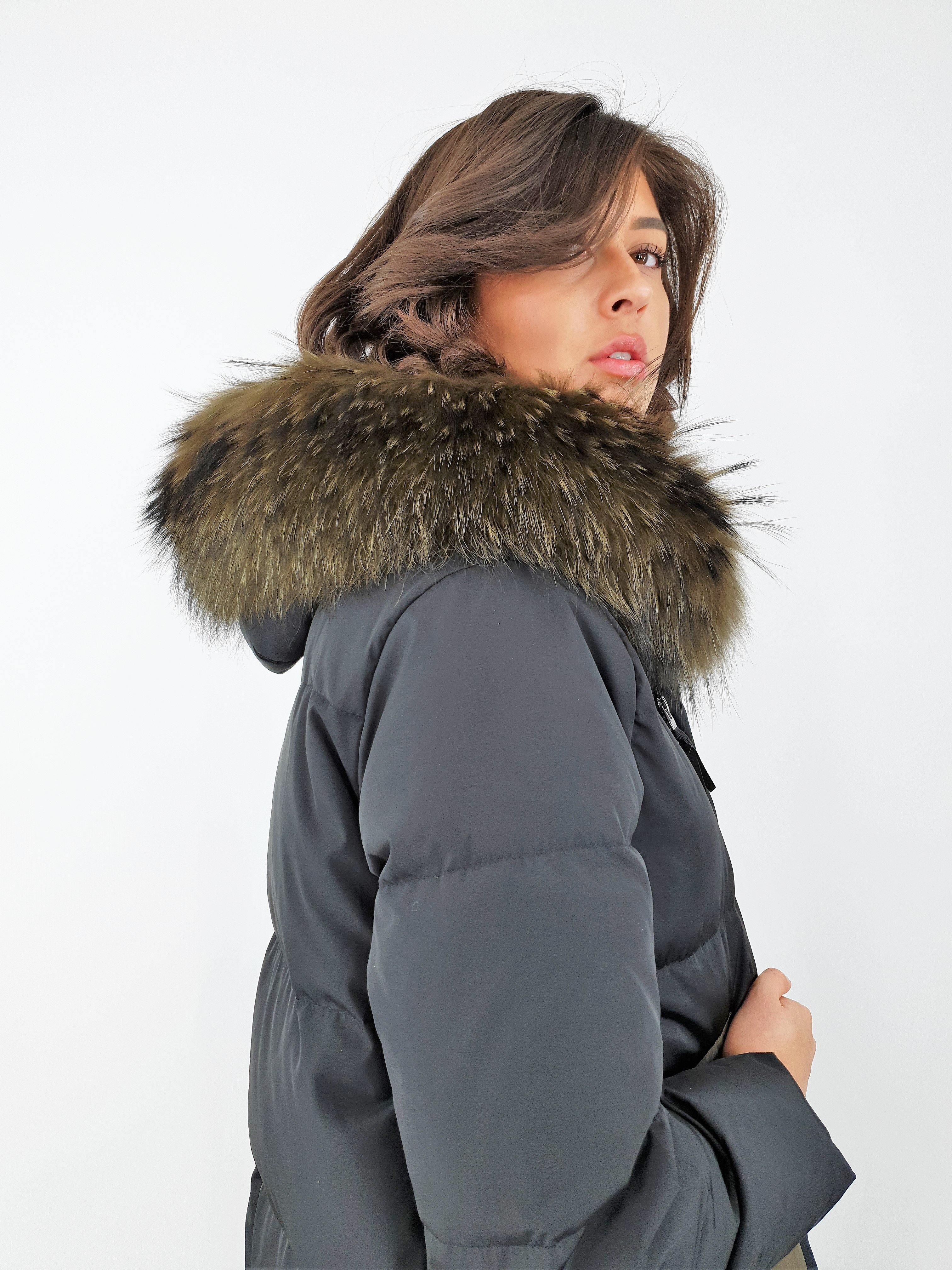 Daciana Black/Army Dunjakke med ægte pelskant - dame - Image 6