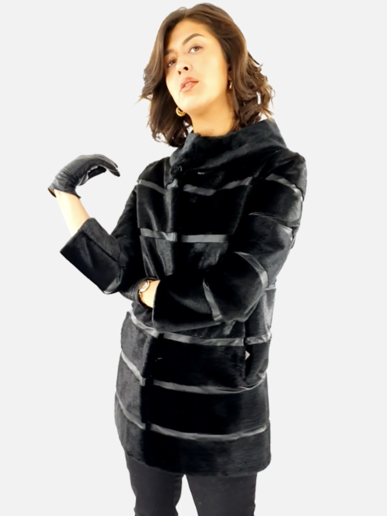 Paloma 80 cm. - Silke sæl jakke - Dame - Sort - Image 3