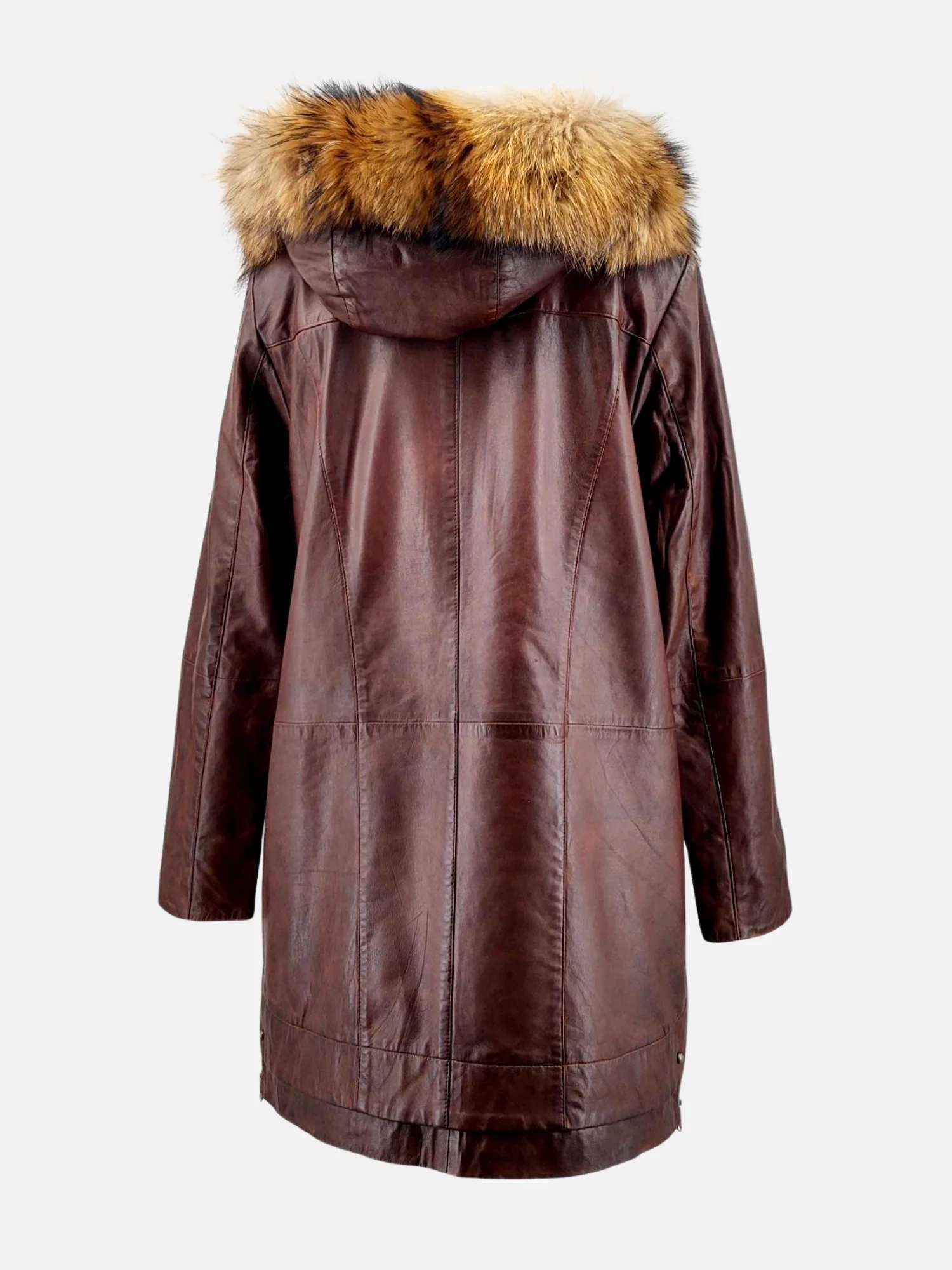Pia kobber brun læder jakke /frakke med hætte - dame - Image 3